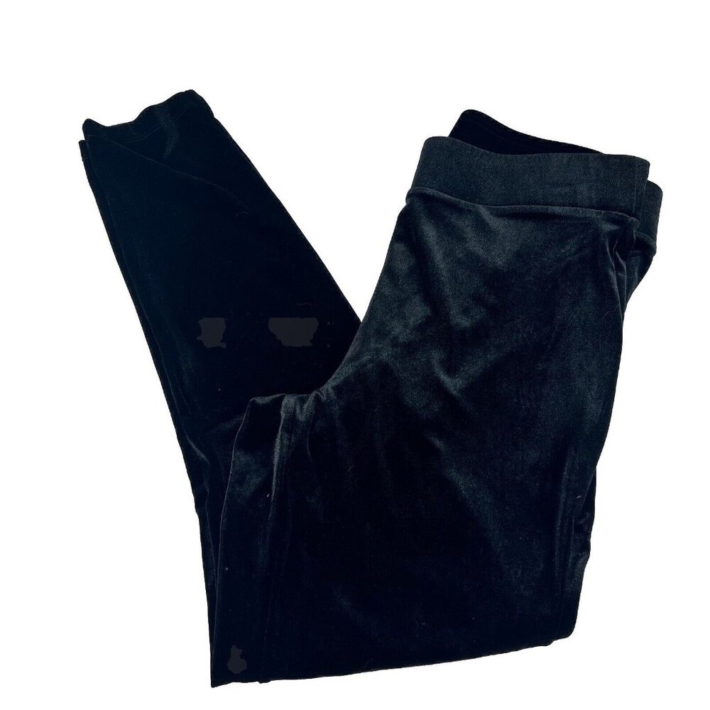 Ann Taylor LOFT Women's Elastic Waist Black Velvet Long Stretch Leggings Size L